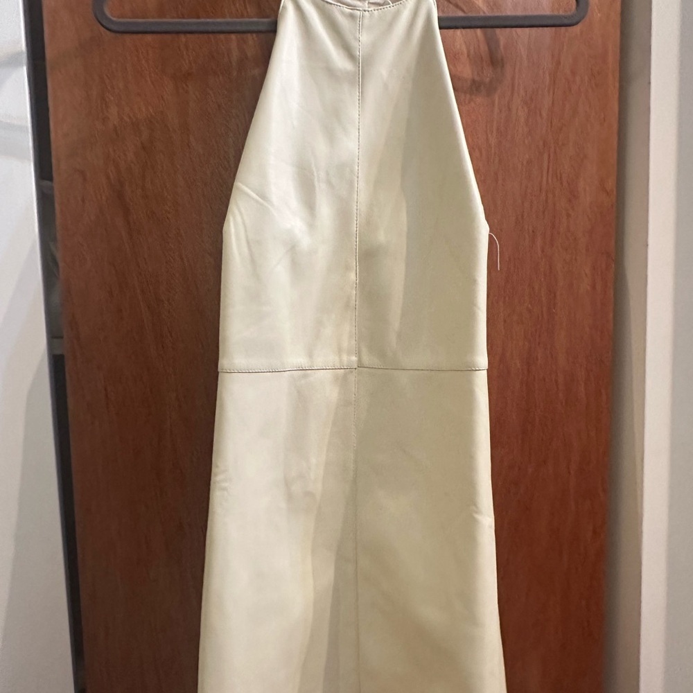 Elegant Cream Halter Dress mango size 4 pleather lined mini